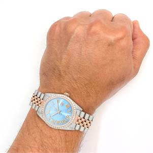 Rolex Datejust Real Diamond Stainless Steel White Rose Turquoise Watch 36mm