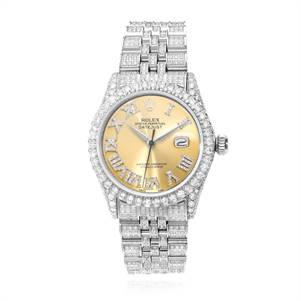 Rolex Datejust Custom Diamond Jubilee Band Bezel Yellow White Dial 36mm Watch