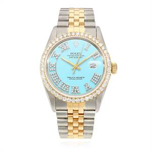 Rolex Datejust Jubilee 4.5C Real Diamond Bezel Turquoise Blue Dial 36mm Watch